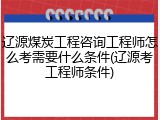 辽源煤炭工程咨询工程师怎么考需要什么条件(辽源考工程师条件)