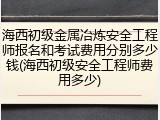 海西初级金属冶炼安全工程师报名和考试费用分别多少钱(海西初级安全工程师费用多少)