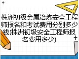 株洲初级金属冶炼安全工程师报名和考试费用分别多少钱(株洲初级安全工程师报名费用多少)