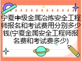 宁夏中级金属冶炼安全工程师报名和考试费用分别多少钱(宁夏金属安全工程师报名费和考试费多少)