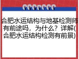 合肥水运结构与地基检测师有前途吗,为什么?详解(合肥水运结构检测有前景)