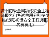 资阳初级金属冶炼安全工程师报名和考试费用分别多少钱(资阳初级安全工程师报名费费用)
