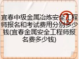 宜春中级金属冶炼安全工程师报名和考试费用分别多少钱(宜春金属安全工程师报名费多少钱)