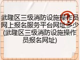 武隆区三级消防设施操作员网上报名服务平台网址多少(武隆区三级消防设施操作员报名网址)