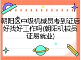 朝阳区中级机械员考到证后好找好工作吗(朝阳机械员证易就业)