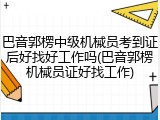 巴音郭楞中级机械员考到证后好找好工作吗(巴音郭楞机械员证好找工作)
