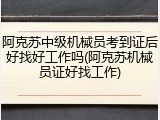 阿克苏中级机械员考到证后好找好工作吗(阿克苏机械员证好找工作)