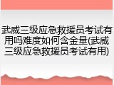 武威三级应急救援员考试有用吗难度如何含金量(武威三级应急救援员考试有用)