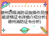 德州四级消防设施操作员技能资格证书详细介绍分析(德州消防证书分析)