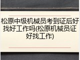 松原中级机械员考到证后好找好工作吗(松原机械员证好找工作)