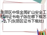 东丽区中级金属矿山安全工程师证书电子版在哪下载怎么下(东丽区证书下载处)