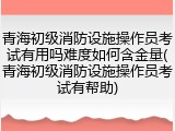 青海初级消防设施操作员考试有用吗难度如何含金量(青海初级消防设施操作员考试有帮助)