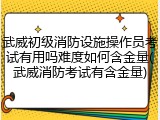 武威初级消防设施操作员考试有用吗难度如何含金量(武威消防考试有含金量)