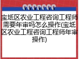 宝坻区农业工程咨询工程师需要年审吗怎么操作(宝坻区农业工程咨询工程师年审操作)