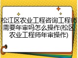 松江区农业工程咨询工程师需要年审吗怎么操作(松区农业工程师年审操作)