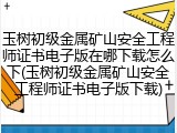 玉树初级金属矿山安全工程师证书电子版在哪下载怎么下(玉树初级金属矿山安全工程师证书电子版下载)