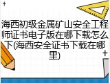 海西初级金属矿山安全工程师证书电子版在哪下载怎么下(海西安全证书下载在哪里)