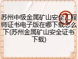 苏州中级金属矿山安全工程师证书电子版在哪下载怎么下(苏州金属矿山安全证书下载)