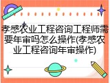 孝感农业工程咨询工程师需要年审吗怎么操作(孝感农业工程咨询年审操作)