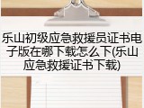 乐山初级应急救援员证书电子版在哪下载怎么下(乐山应急救援证书下载)