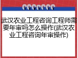 武汉农业工程咨询工程师需要年审吗怎么操作(武汉农业工程咨询年审操作)