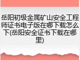 岳阳初级金属矿山安全工程师证书电子版在哪下载怎么下(岳阳安全证书下载在哪里)