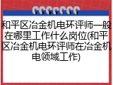 和平区冶金机电环评师一般在哪里工作什么岗位(和平区冶金机电环评师在冶金机电领域工作)
