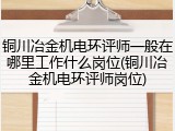 铜川冶金机电环评师一般在哪里工作什么岗位(铜川冶金机电环评师岗位)