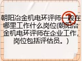 朝阳冶金机电环评师一般在哪里工作什么岗位(朝阳冶金机电环评师在企业工作，岗位包括评估员。)