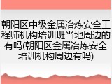 朝阳区中级金属冶炼安全工程师机构培训班当地周边的有吗(朝阳区金属冶炼安全培训机构周边有吗)