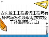 安庆轻工工程咨询工程师有补贴吗怎么领取呢(安庆轻工补贴领取方式)