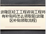 武隆区轻工工程咨询工程师有补贴吗怎么领取呢(武隆区补贴领取流程)