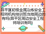 昌平区初级金属冶炼安全工程师机构培训班当地周边的有吗(昌平区周边安全工程师培训有吗)