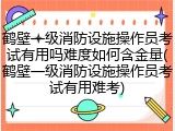 鹤壁一级消防设施操作员考试有用吗难度如何含金量(鹤壁一级消防设施操作员考试有用难考)