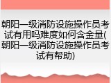 朝阳一级消防设施操作员考试有用吗难度如何含金量(朝阳一级消防设施操作员考试有帮助)