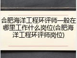 合肥海洋工程环评师一般在哪里工作什么岗位(合肥海洋工程环评师岗位)
