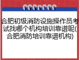 合肥初级消防设施操作员考试找哪个机构培训靠谱呢(合肥消防培训靠谱机构)