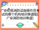 广安初级消防设施操作员考试找哪个机构培训靠谱呢(广安消防培训靠谱)