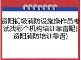资阳初级消防设施操作员考试找哪个机构培训靠谱呢(资阳消防培训靠谱)