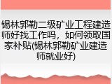 锡林郭勒二级矿业工程建造师好找工作吗,如何领取国家补贴(锡林郭勒矿业建造师就业好)