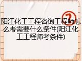 阳江化工工程咨询工程师怎么考需要什么条件(阳江化工工程师考条件)
