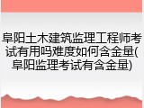 阜阳土木建筑监理工程师考试有用吗难度如何含金量(阜阳监理考试有含金量)