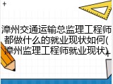 漳州交通运输总监理工程师都做什么的就业现状如何(漳州监理工程师就业现状)
