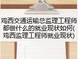 鸡西交通运输总监理工程师都做什么的就业现状如何(鸡西监理工程师就业现状)