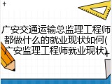 广安交通运输总监理工程师都做什么的就业现状如何(广安监理工程师就业现状)