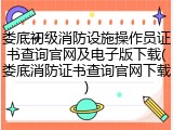 娄底初级消防设施操作员证书查询官网及电子版下载(娄底消防证书查询官网下载)