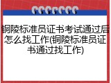铜陵标准员证书考试通过后怎么找工作(铜陵标准员证书通过找工作)