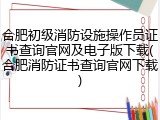 合肥初级消防设施操作员证书查询官网及电子版下载(合肥消防证书查询官网下载)