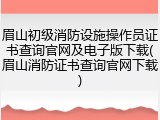 眉山初级消防设施操作员证书查询官网及电子版下载(眉山消防证书查询官网下载)
