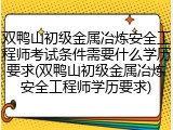 双鸭山初级金属冶炼安全工程师考试条件需要什么学历要求(双鸭山初级金属冶炼安全工程师学历要求)